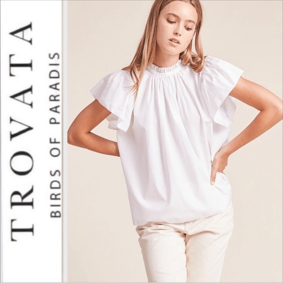 NEW TROVATA Birds of Paradis carla highneck shirt in white S - Picture 1 of 11
